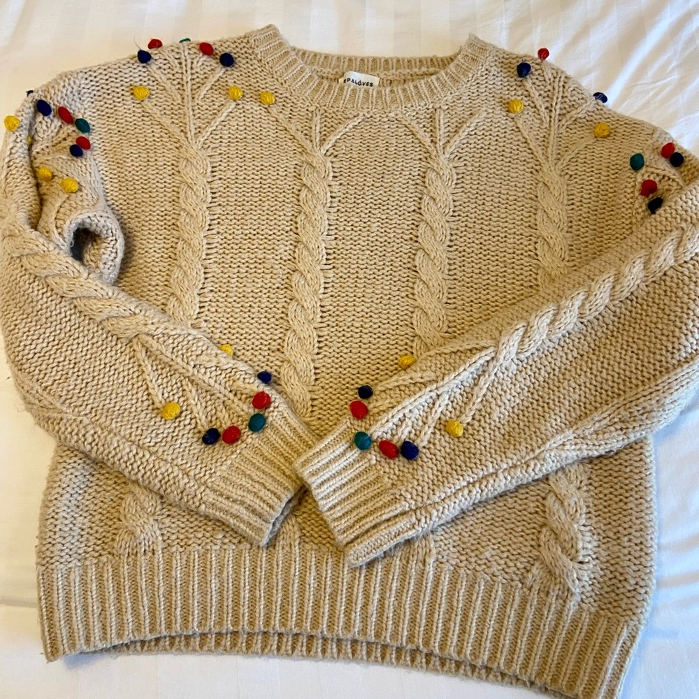 Pepaloves mini Pom Poms pullover sweater cable stitch XS